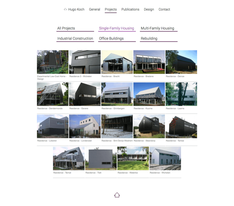 This image shows a screenshot of the Hugo Koch architects website.